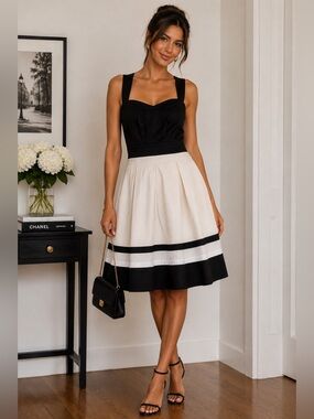 White House Black Market Colorblock Fit & Flare Dress Size 6 Sleeveless